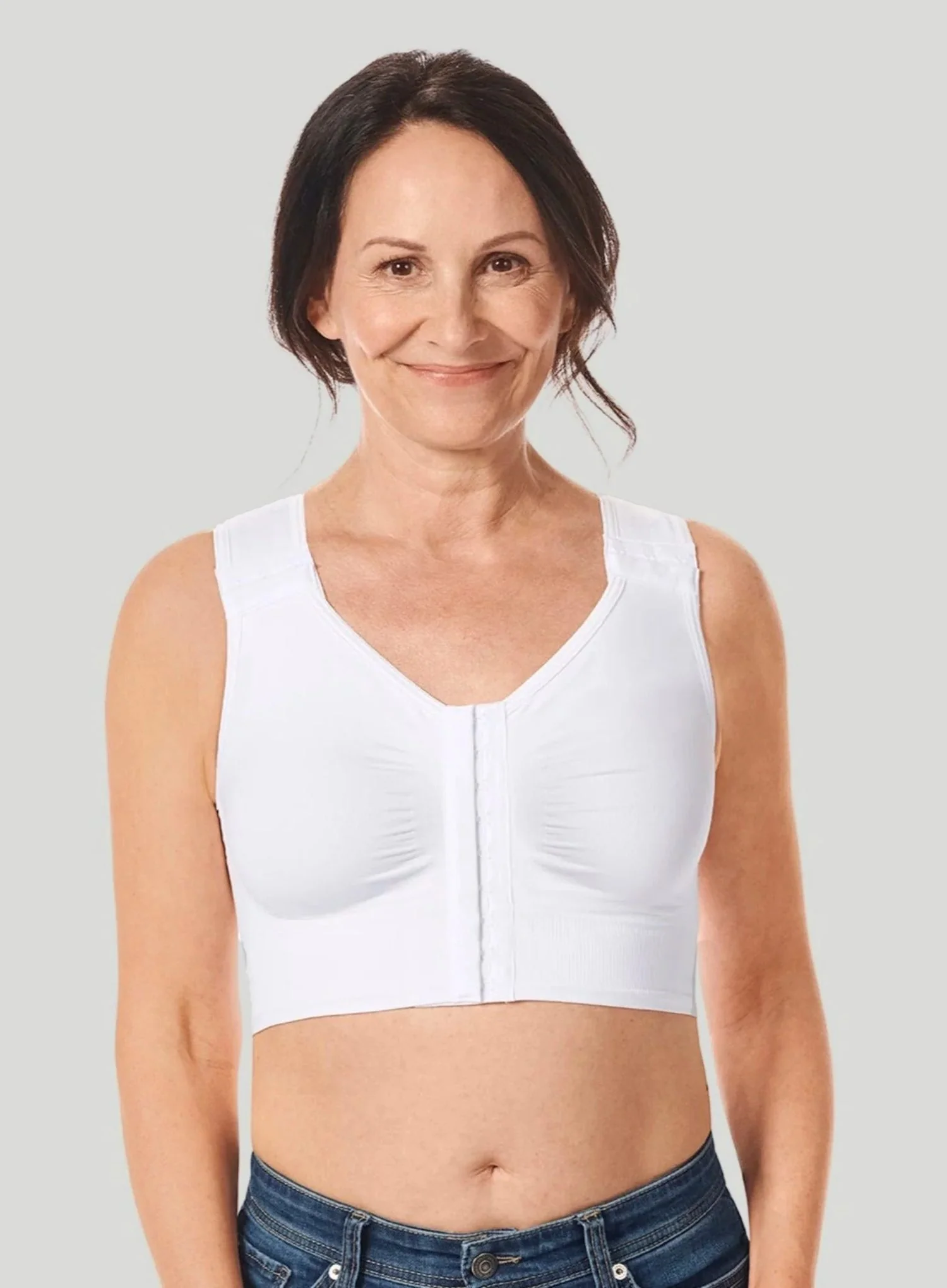 Amoena: Lymph Flow Long Front Closure Soft Compression Bra White