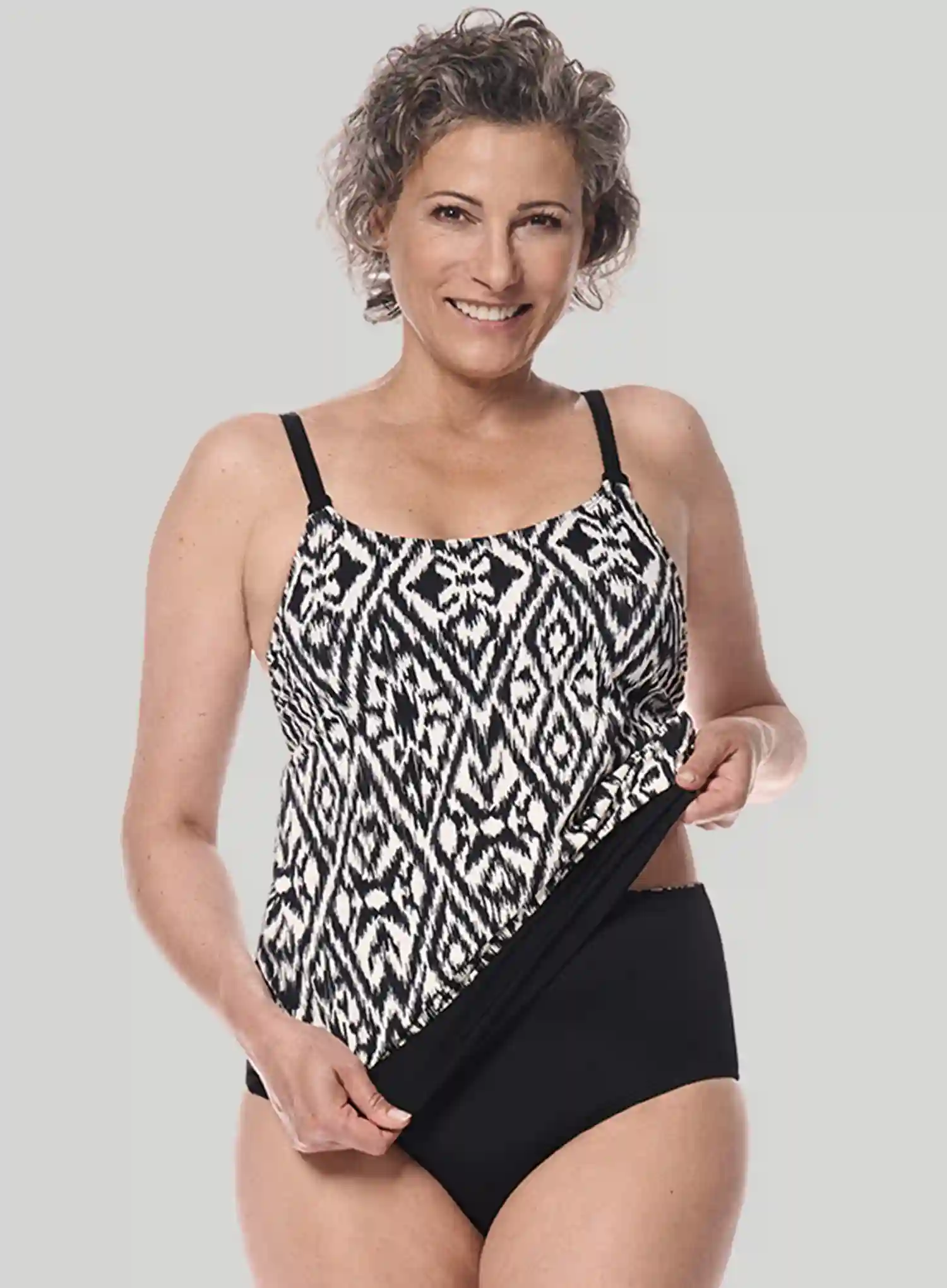 Amoena: Salta Blouson Mastectomy Tankini Black White - Image 3