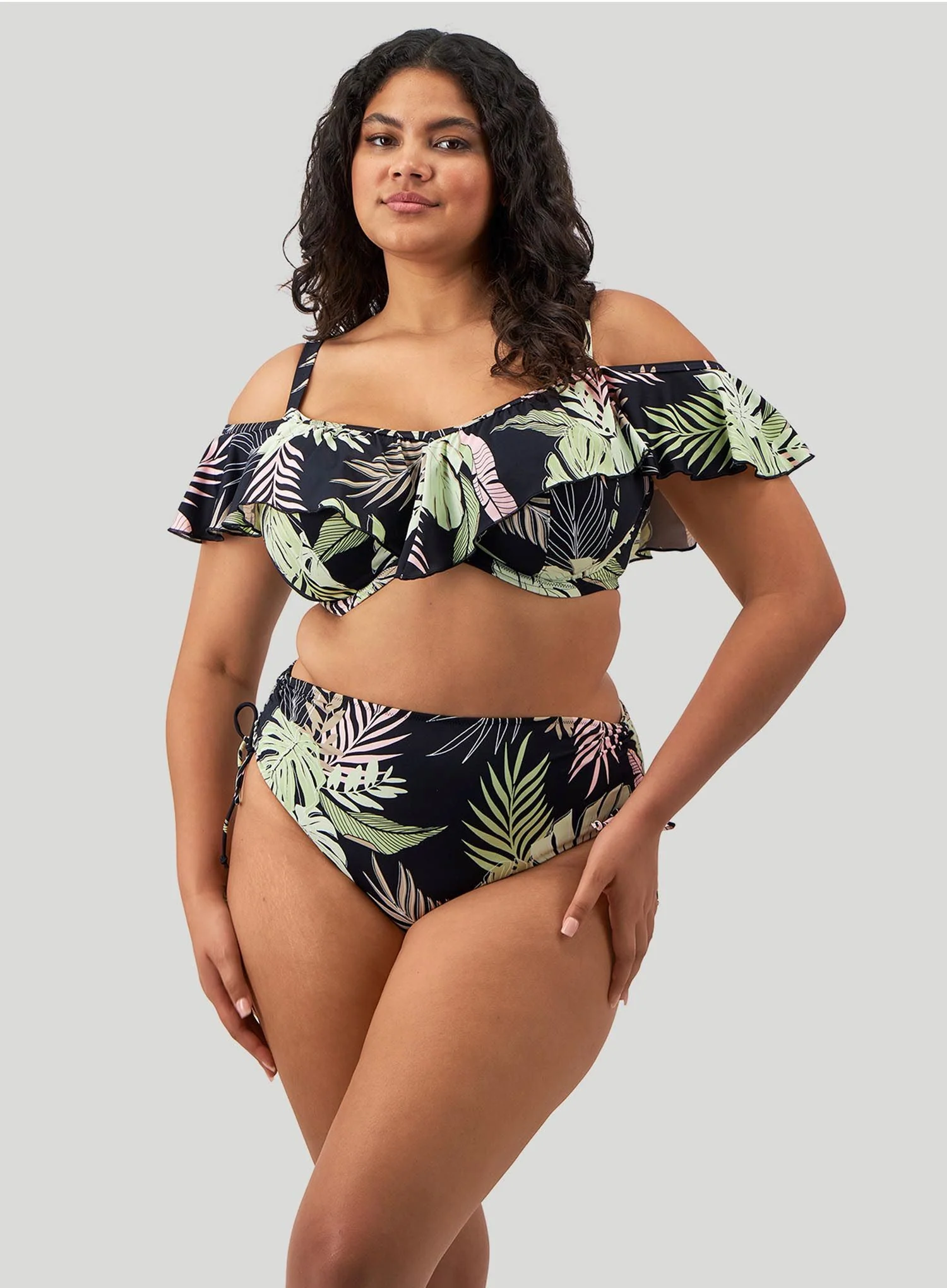Elomi Swim: Tropical Retreat Underwired Ruffle Bikini Top Black - Image 2