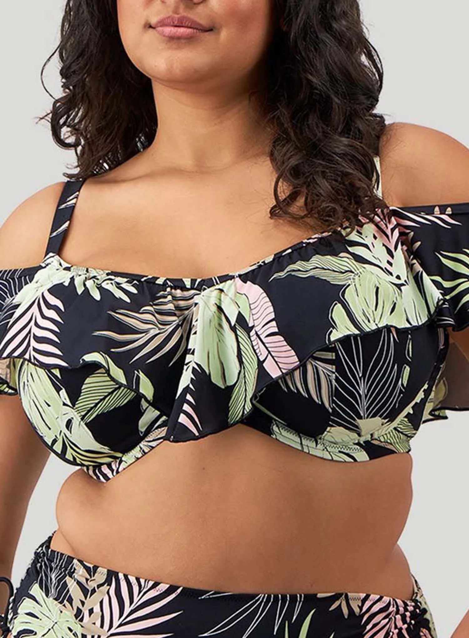 Elomi Swim: Tropical Retreat Underwired Ruffle Bikini Top Black - Image 6