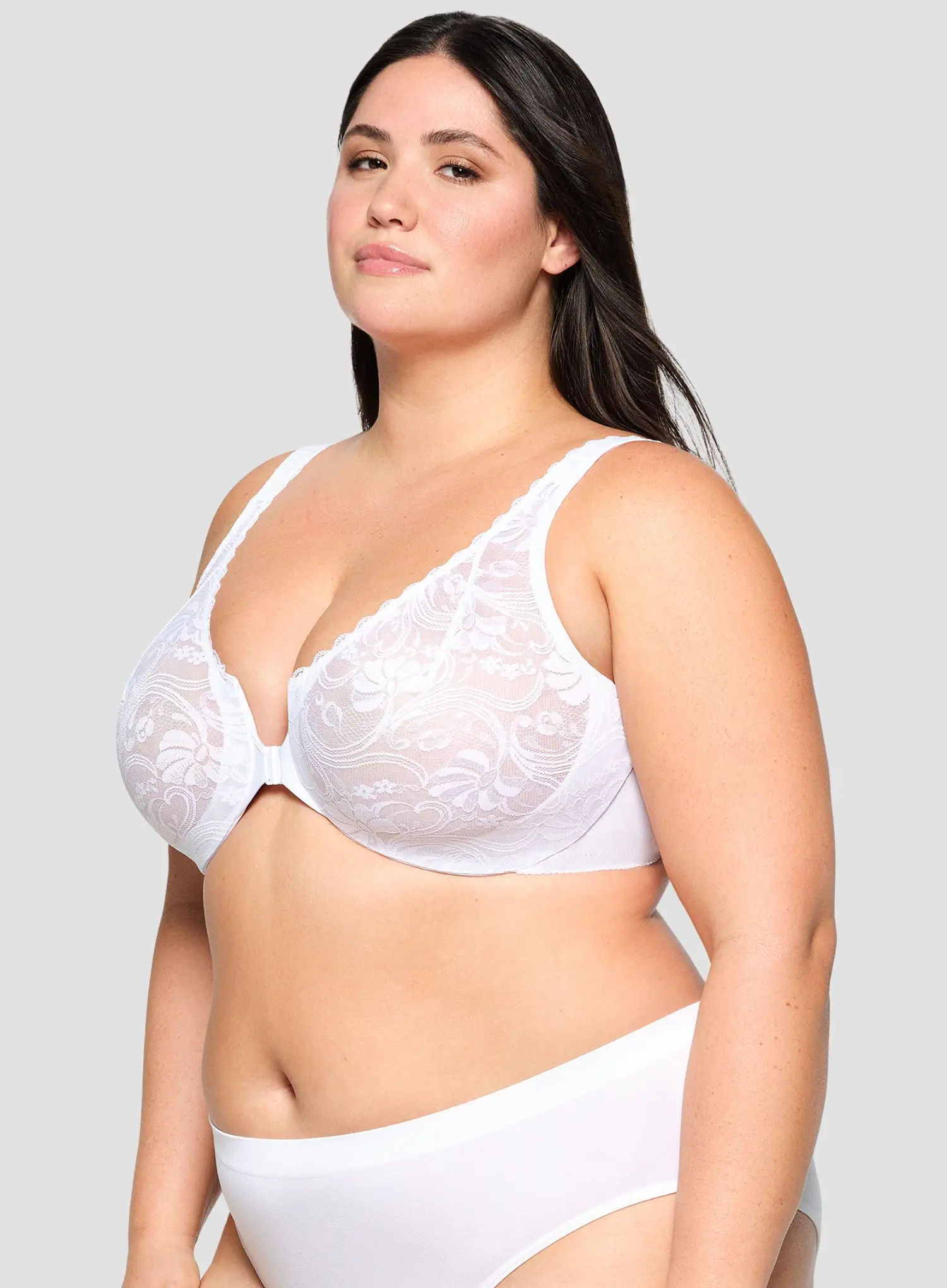 Glamorise: All Over Lace Front Opening Wonderwire Bra White - Image 3