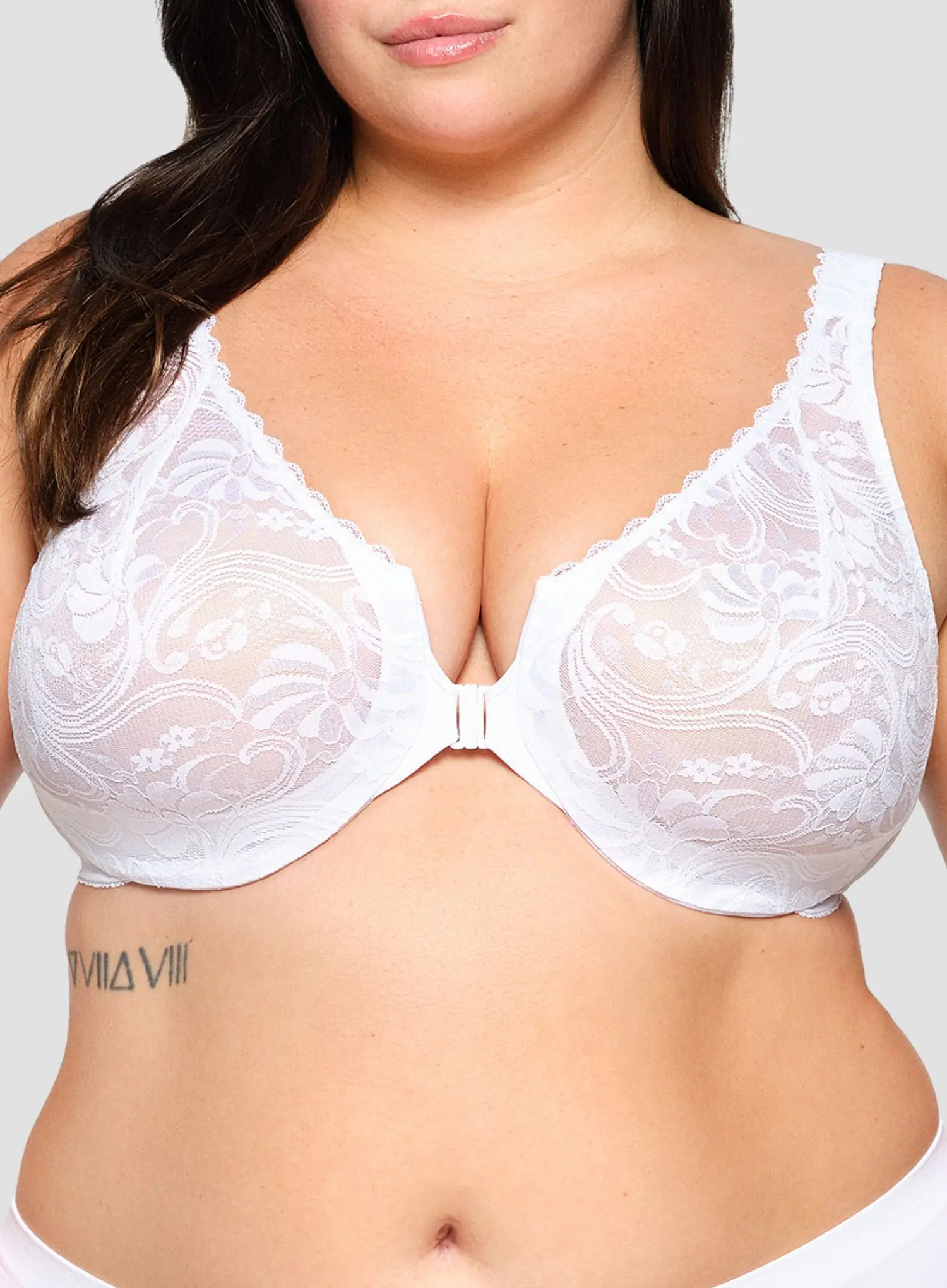 Glamorise: All Over Lace Front Opening Wonderwire Bra White - Image 4