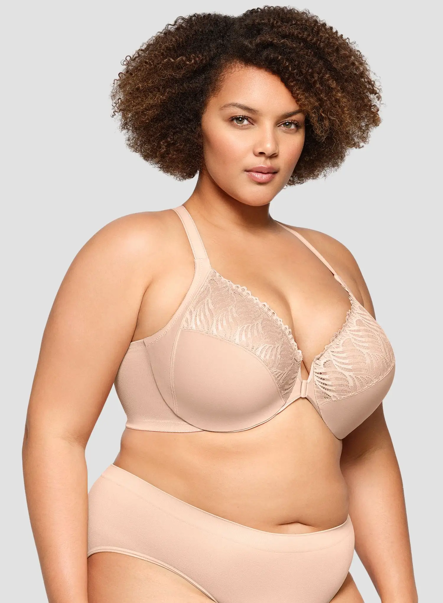 Glamorise: Elegance Front Close T Back Wonderwire Bra Cafe - Image 3