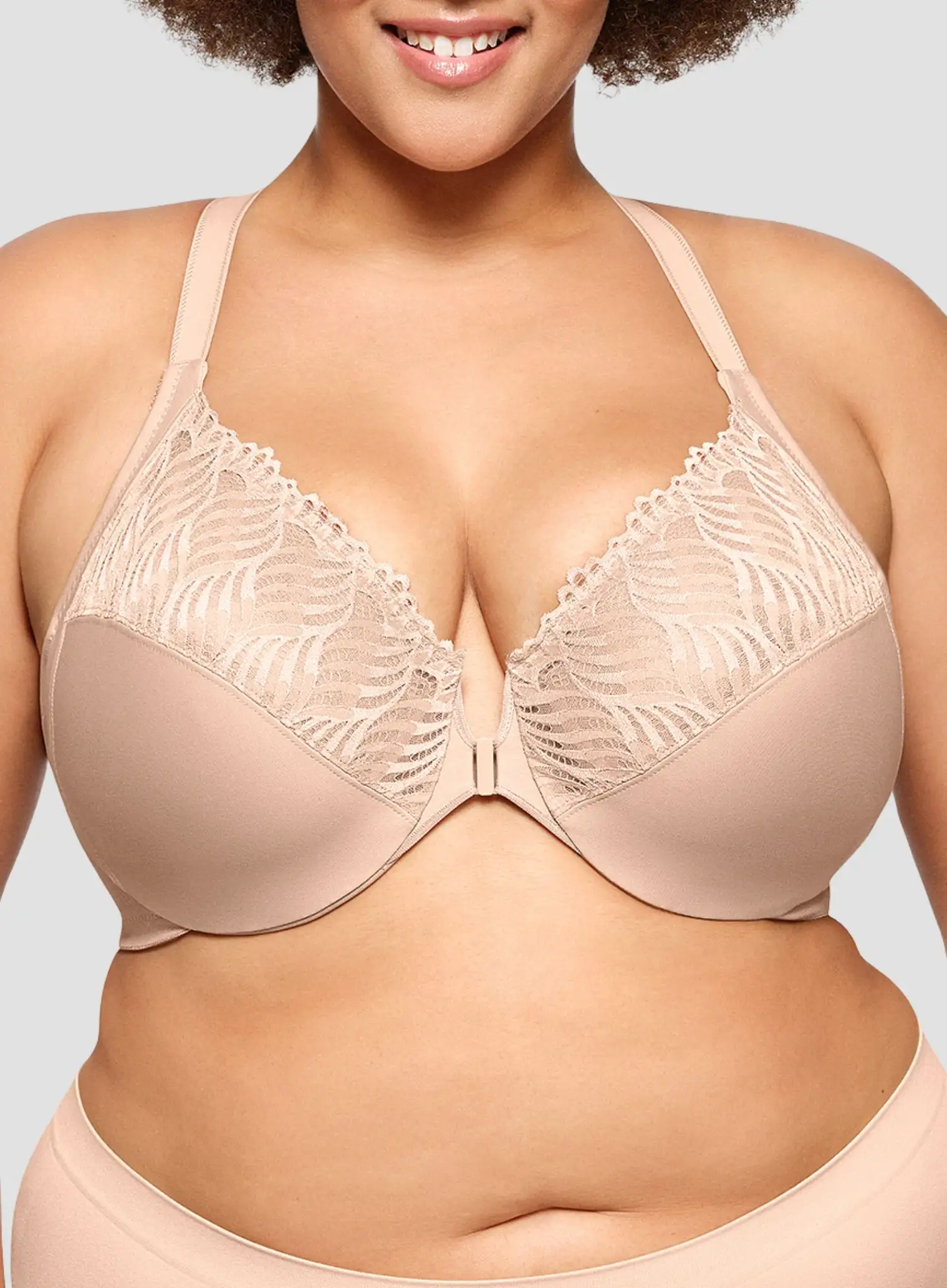 Glamorise: Elegance Front Close T Back Wonderwire Bra Cafe - Image 4