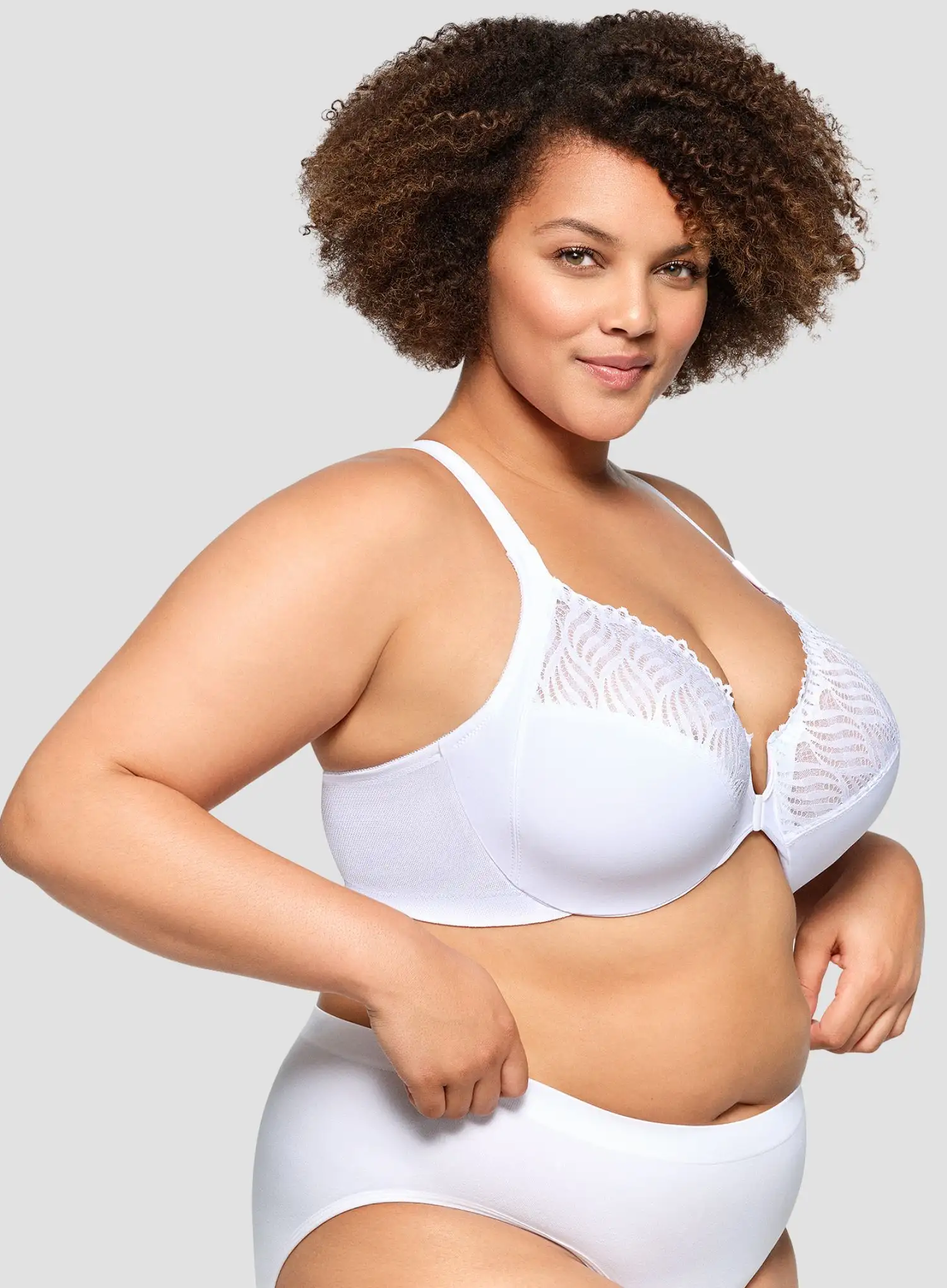 Glamorise: Elegance Front Close T Back Wonderwire Bra White - Image 3