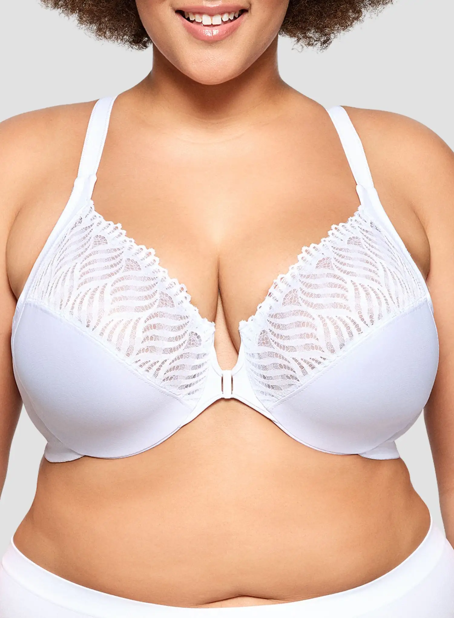 Glamorise: Elegance Front Close T Back Wonderwire Bra White - Image 4