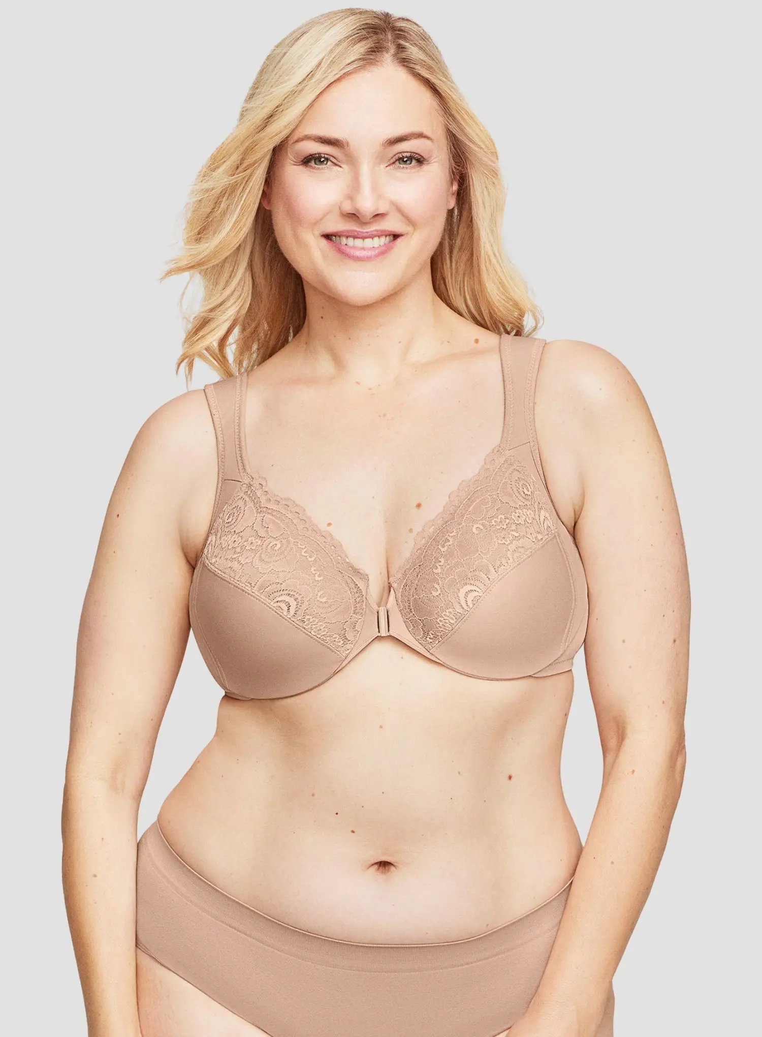Glamorise: Elegance Front Close Wonderwire Bra Cafe - Image 3