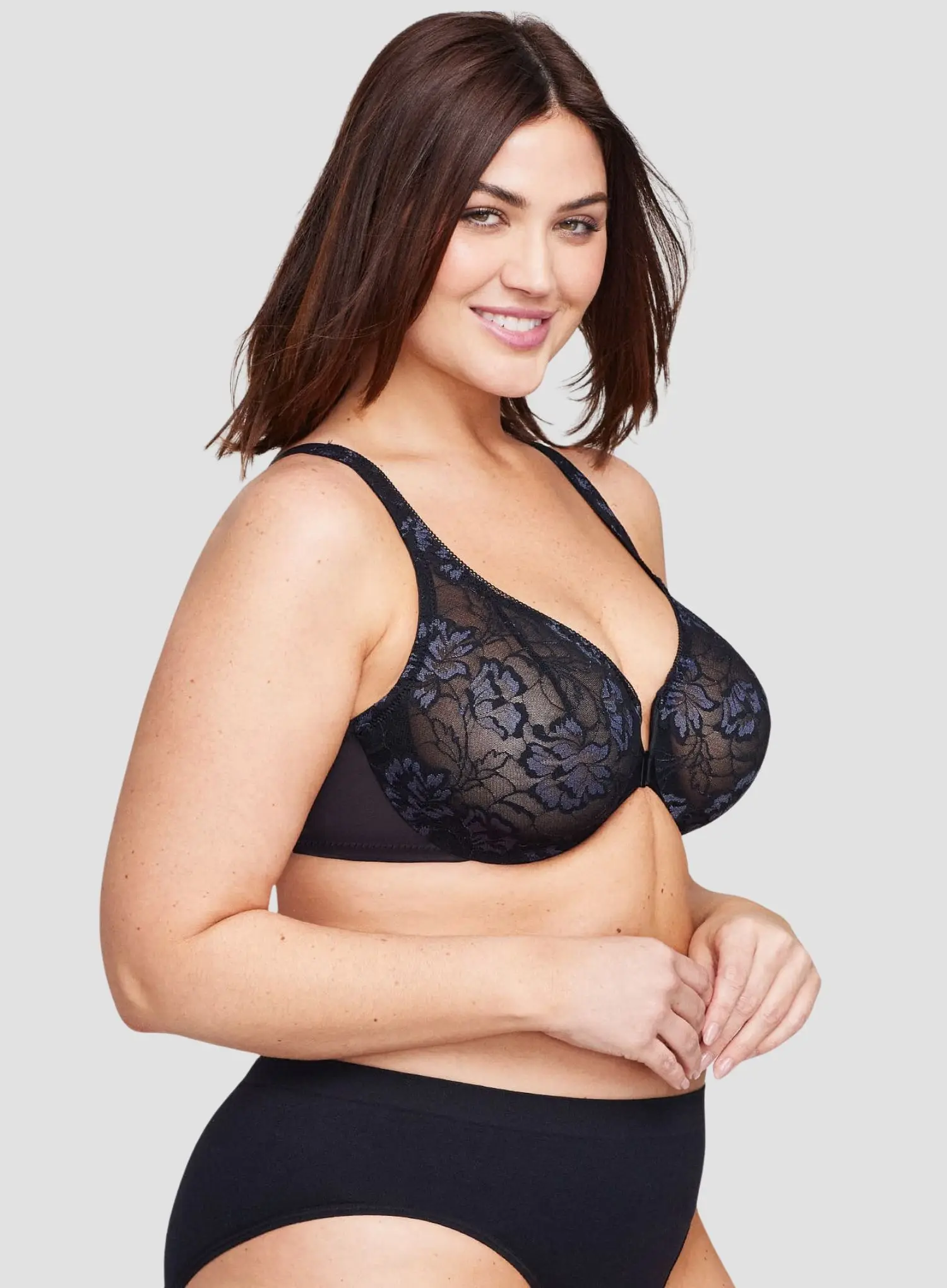 Glamorise: Feeling Lacey Front Close Underwire Bra Black - Image 3