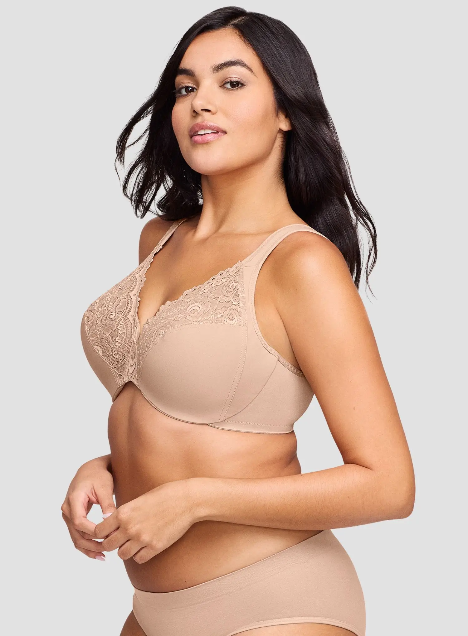 Glamorise: Wonderwire Plunge Bra With Padded Straps Cafe - Image 3