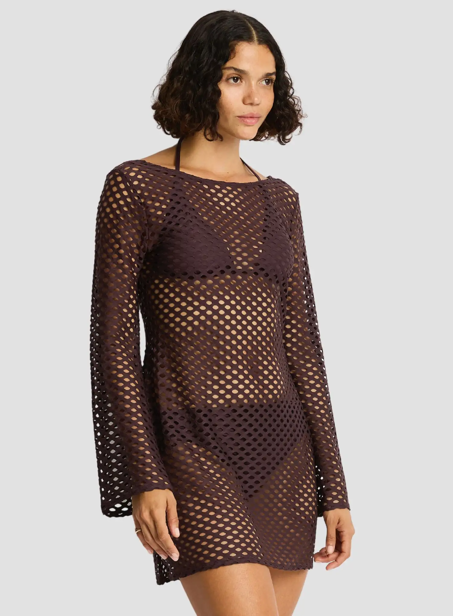 Sea Level: Castaway Mesh Cover Up Cocoa - Image 3
