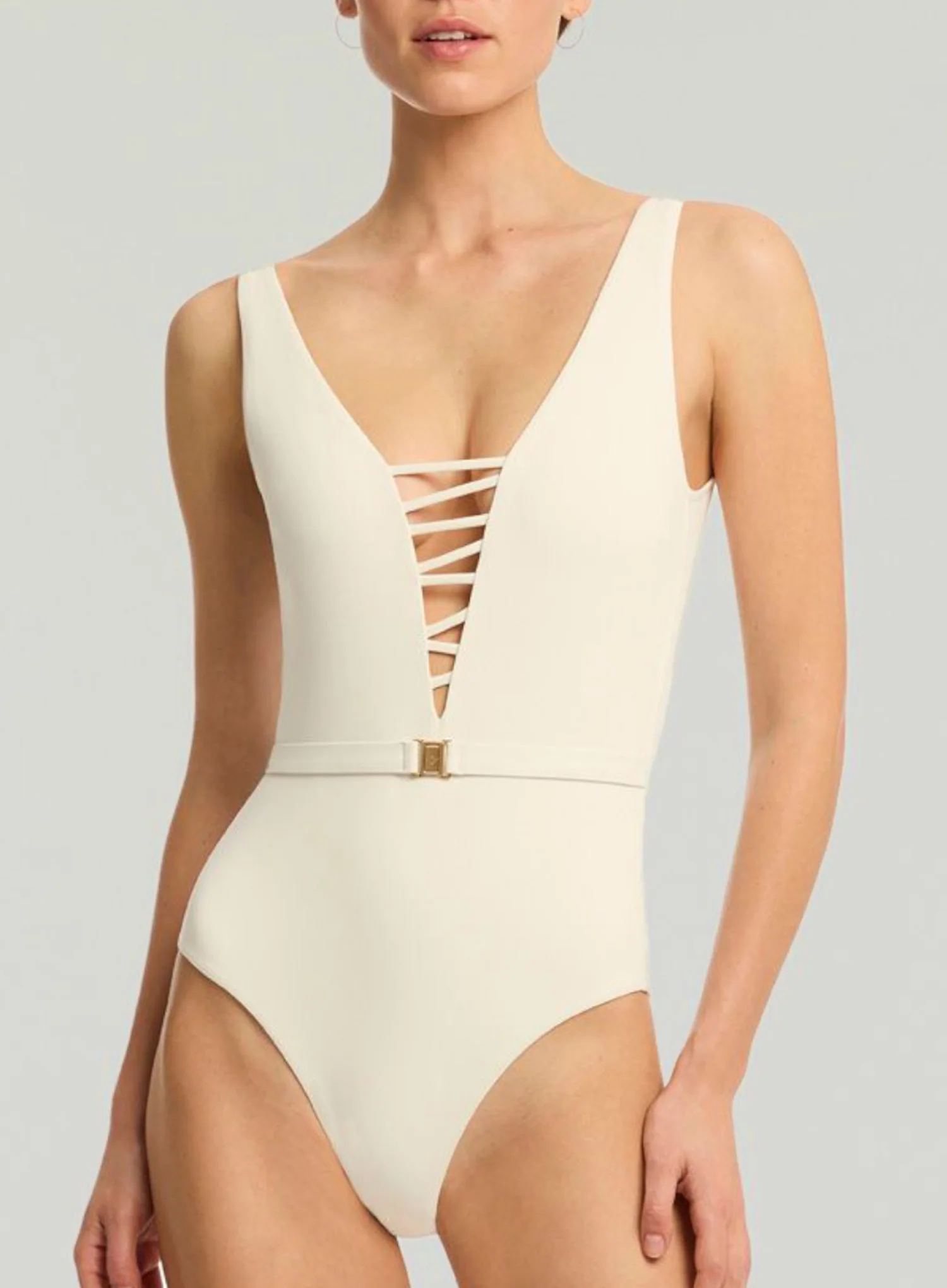 Sea Level: Lattice Plunge One Piece Coconut - Image 5