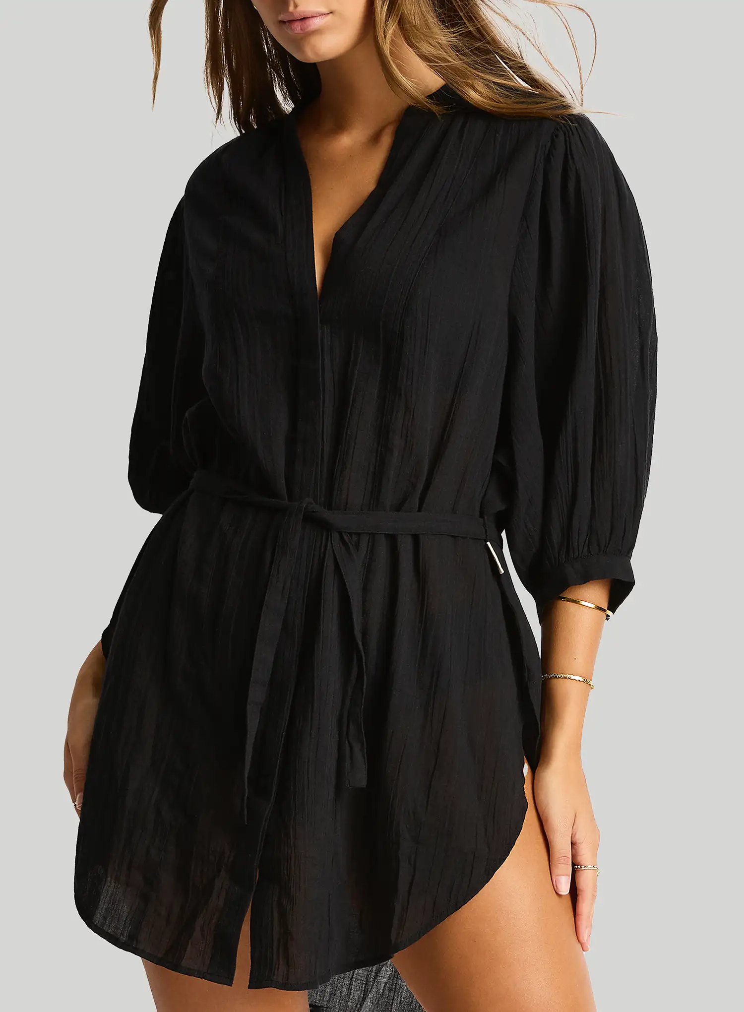 Sea Level: Salt Boho Shirt Black - Image 4