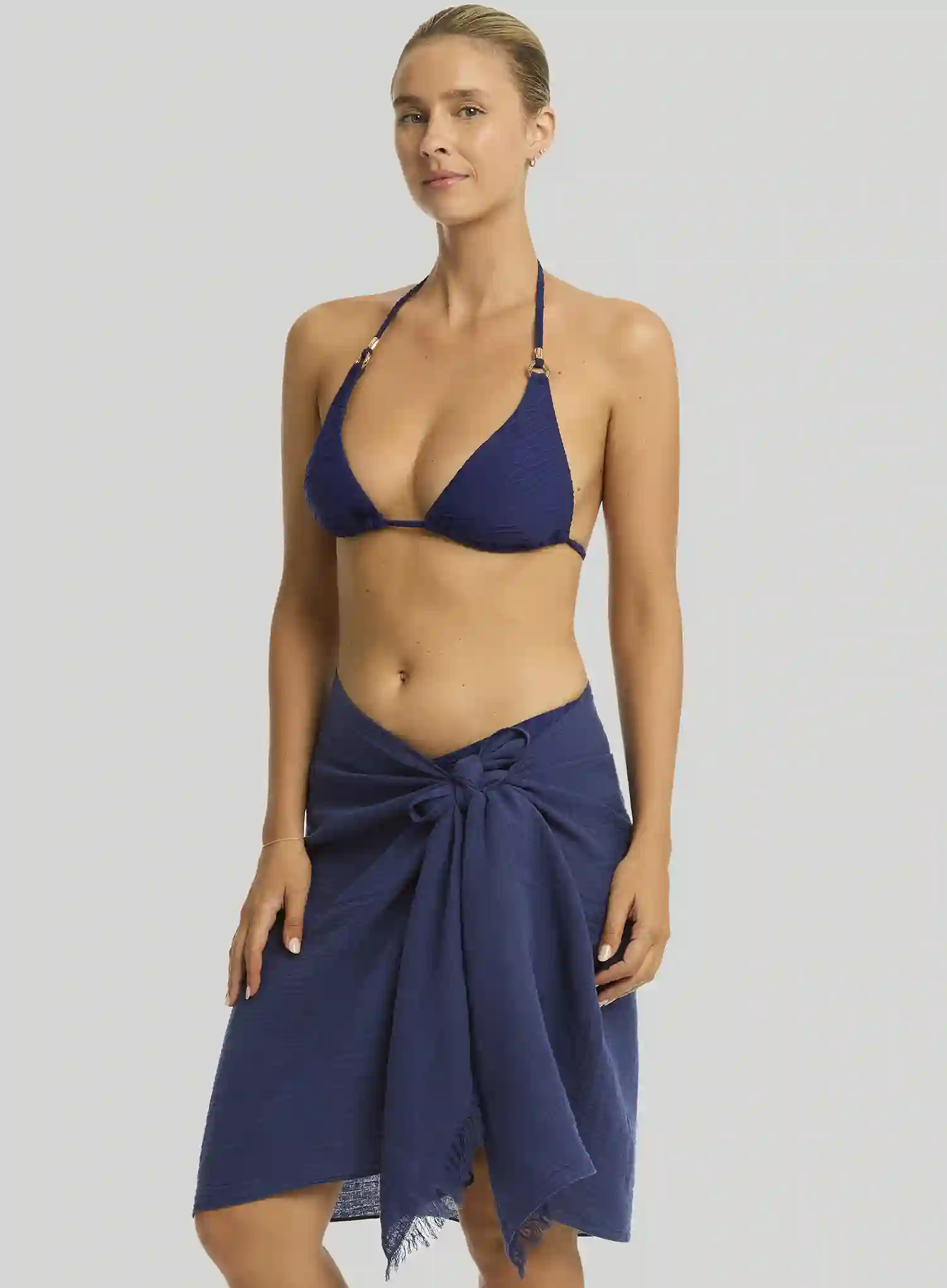 Sea Level: Sunset Frayed Sarong French Navy - Image 3